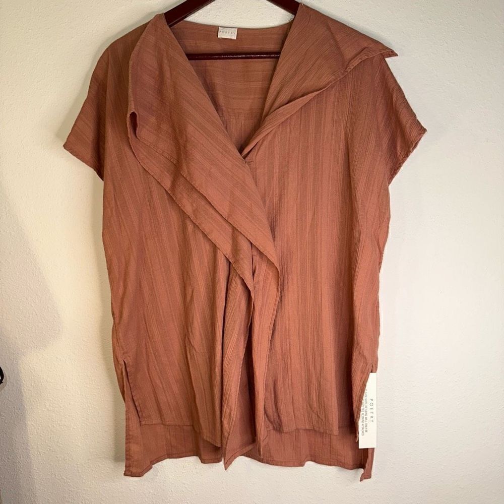 Poetry Women 14 Blush Pink Ruffle Trim Button Down Feminine Lagenlook Blouse NWT - Picture 8 of 8